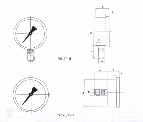 不鏽鋼膜盒壓力表外形尺寸