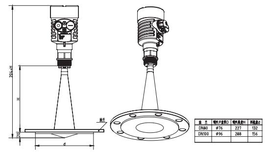 衛生型平麵雷達物位計外形尺寸圖