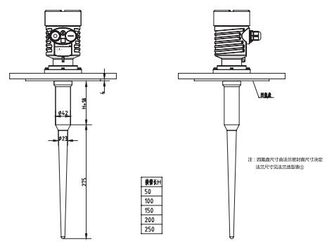 防腐棒式雷達物位計外型尺寸圖